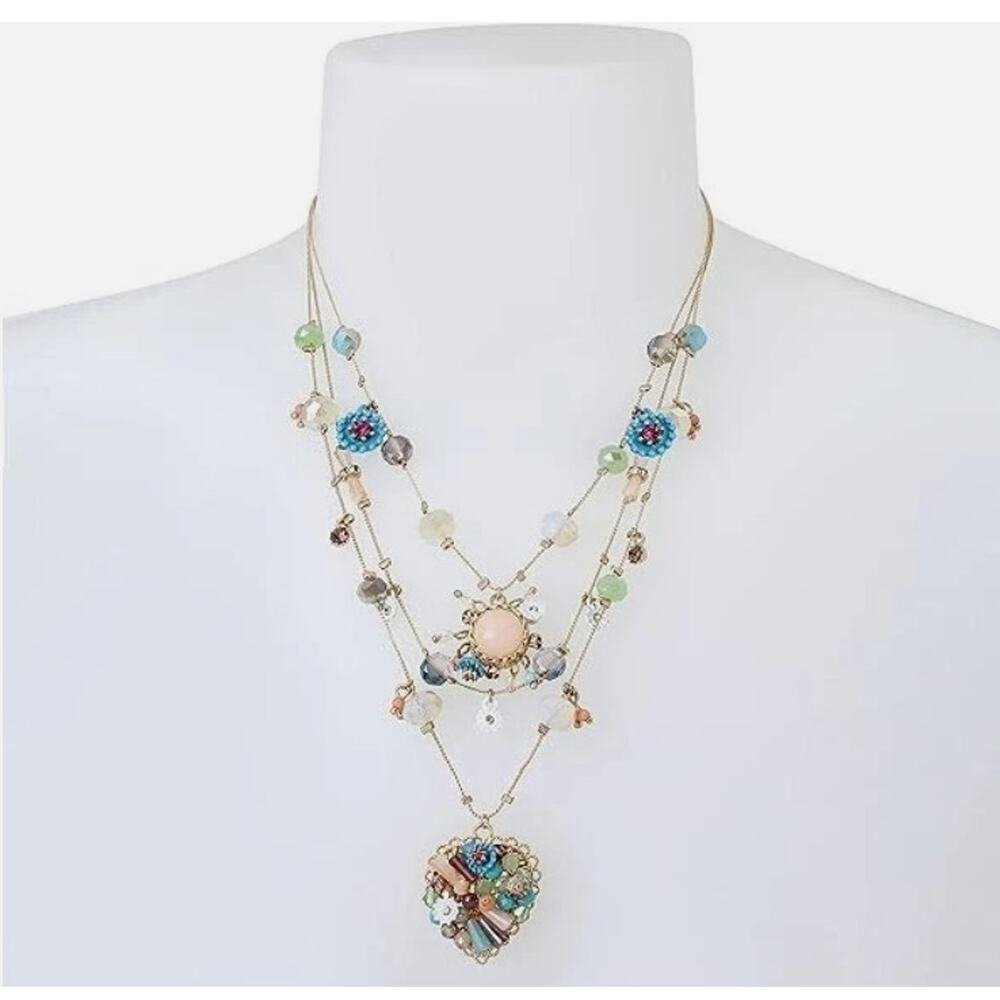 NWT Betsy Johnson woven heart layered necklace charms
